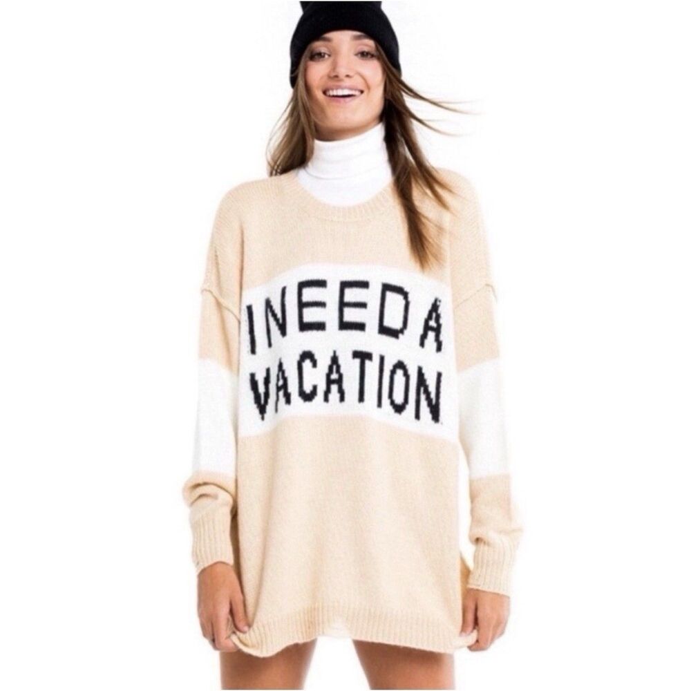 Wildfox ‘I Need A Vacation’ Distressed Oversized Sweater XS